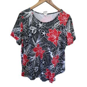 Hula Bay Hawaiian Inspired Tropical Floral Tribal Short Sleeve Blouse XL
